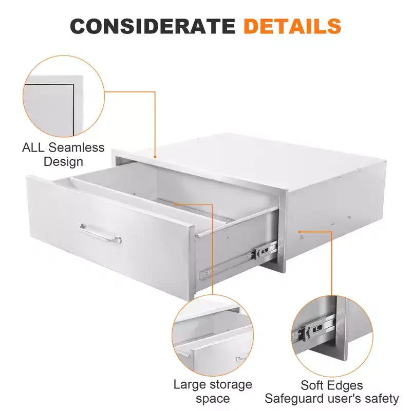 COZONY Tiroir de cuisine d'extérieur 30x23x10, tiroir barbecue en acier inoxydable avec montage encastré, argent