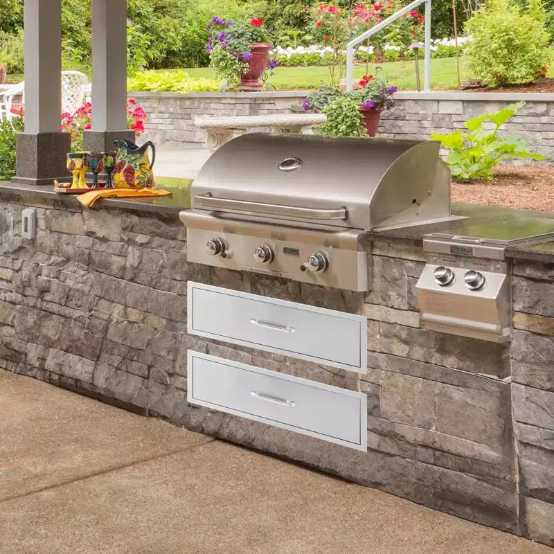 COZONY Tiroir de cuisine d'extérieur 30x23x10, tiroir barbecue en acier inoxydable avec montage encastré, argent