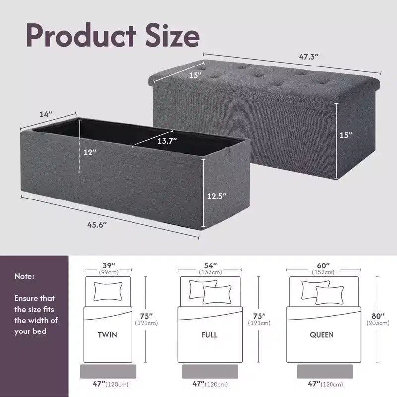 Banc de Rangement Pliable avec Couvercle Relevable, Repose-Pieds Rembourré et Coffre de Rangement de Bout de Lit pour Salon, Chambre, Entrée, 47 Gris