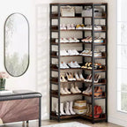 Étagère à chaussures d'angle Lantine à 9 niveaux, organisateur vertical autoportant haut pour entrée, couloir, placard, marron rustique, gain de place