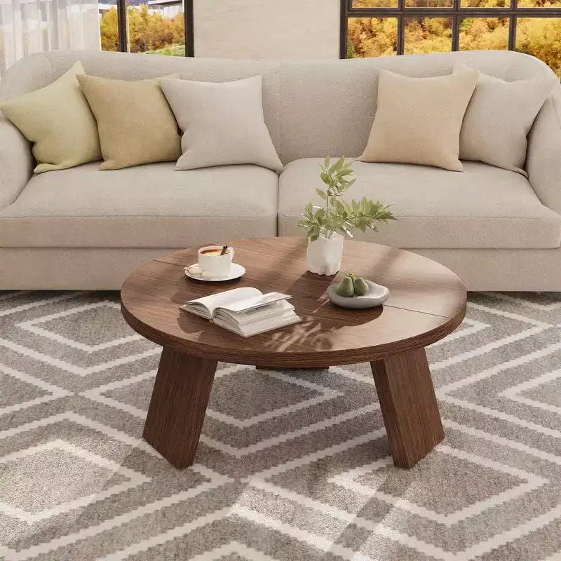 Table basse ronde pour salon, tables centrales modernes de 85 cm avec 3 pieds robustes, tables basses rondes en bois pour petit espace, montage facile