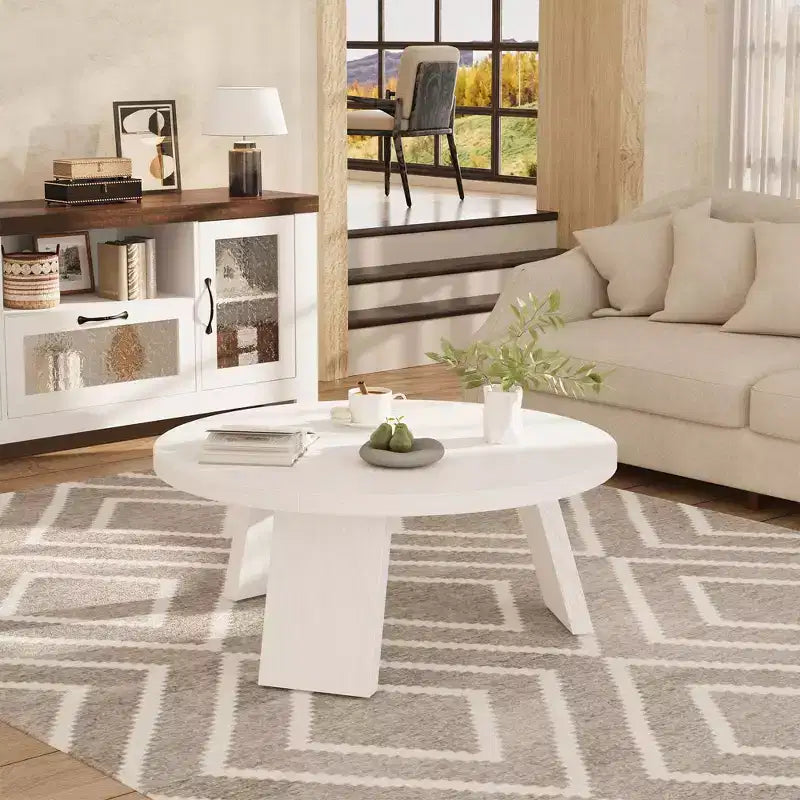 Table basse ronde pour salon, tables centrales modernes de 85 cm avec 3 pieds robustes, tables basses rondes en bois pour petit espace, montage facile