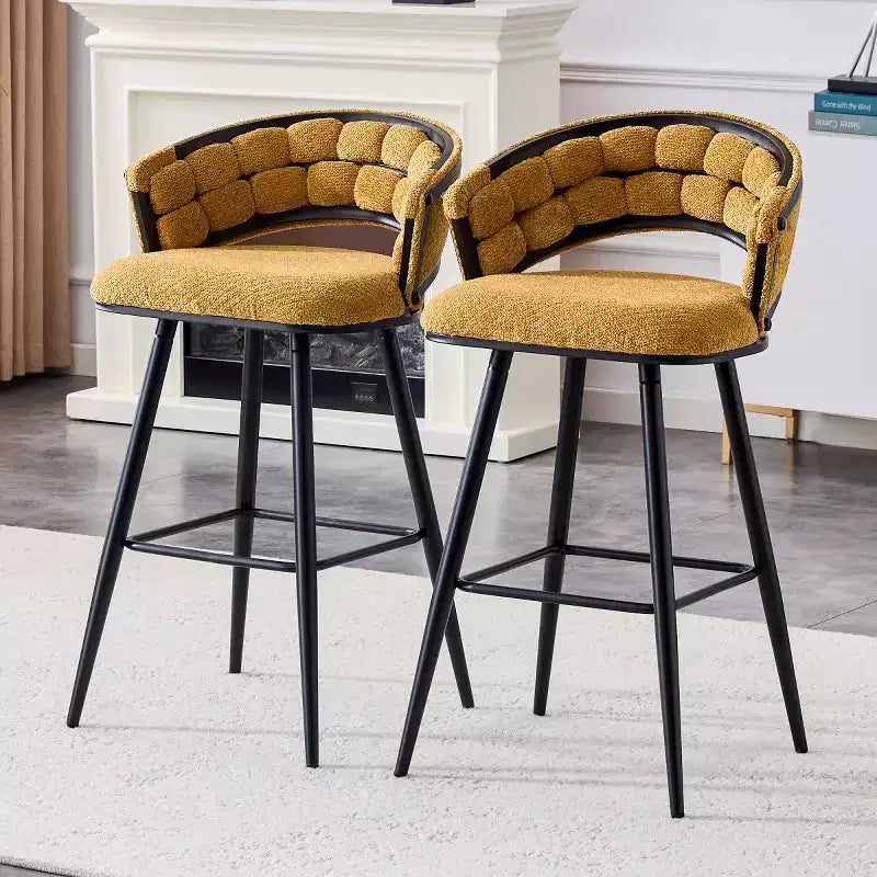 Lot de 2 tabourets de bar modernes rembourrés avec dossier incurvé, hauteur d'assise de 73,7 cm, pieds en fer noir pour îlot de cuisine ou bar à domicile-Panipeachy