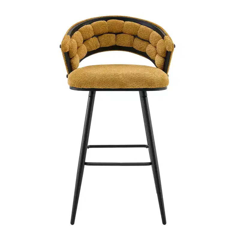 Lot de 2 tabourets de bar modernes rembourrés avec dossier incurvé, hauteur d'assise de 73,7 cm, pieds en fer noir pour îlot de cuisine ou bar à domicile-Panipeachy