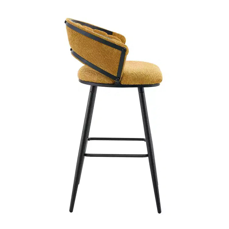 Lot de 2 tabourets de bar modernes rembourrés avec dossier incurvé, hauteur d'assise de 73,7 cm, pieds en fer noir pour îlot de cuisine ou bar à domicile-Panipeachy