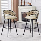 Lot de 2 tabourets de bar modernes rembourrés avec dossier incurvé, hauteur d'assise de 73,7 cm, pieds en fer noir pour îlot de cuisine ou bar à domicile-Panipeachy