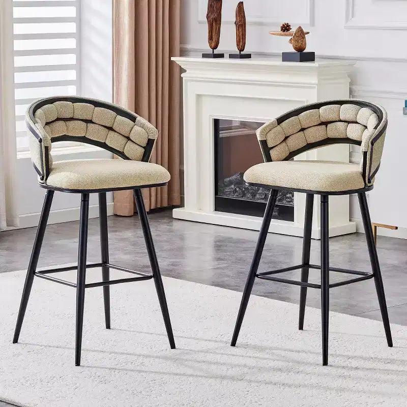 Lot de 2 tabourets de bar modernes rembourrés avec dossier incurvé, hauteur d'assise de 73,7 cm, pieds en fer noir pour îlot de cuisine ou bar à domicile-Panipeachy