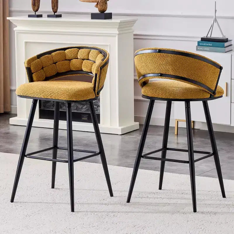 Lot de 2 tabourets de bar modernes rembourrés avec dossier incurvé, hauteur d'assise de 73,7 cm, pieds en fer noir pour îlot de cuisine ou bar à domicile-Panipeachy