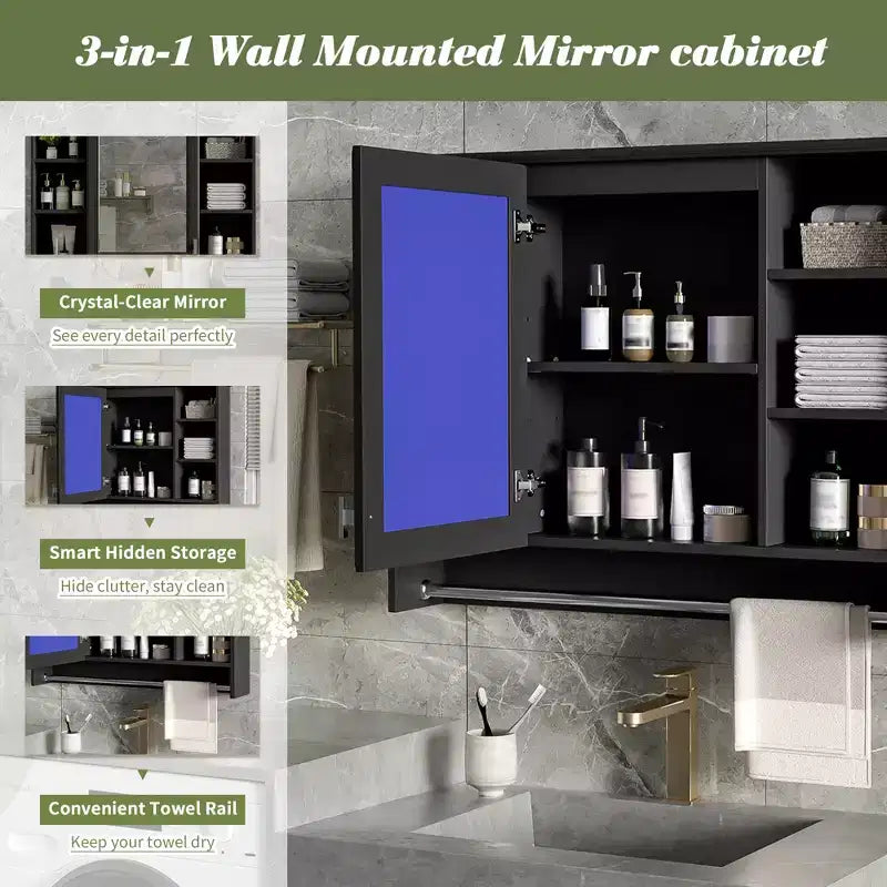Armoire à pharmacie murale GDFStudio Jones 36 avec porte miroir et porte-serviettes