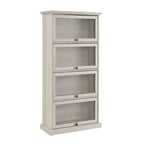 VIYET 63 Meuble vitrine à 4 niveaux en verre, meuble de collection en MDF blanc + verre trempé (portes relevables pour objets de collection/jouets/livres)