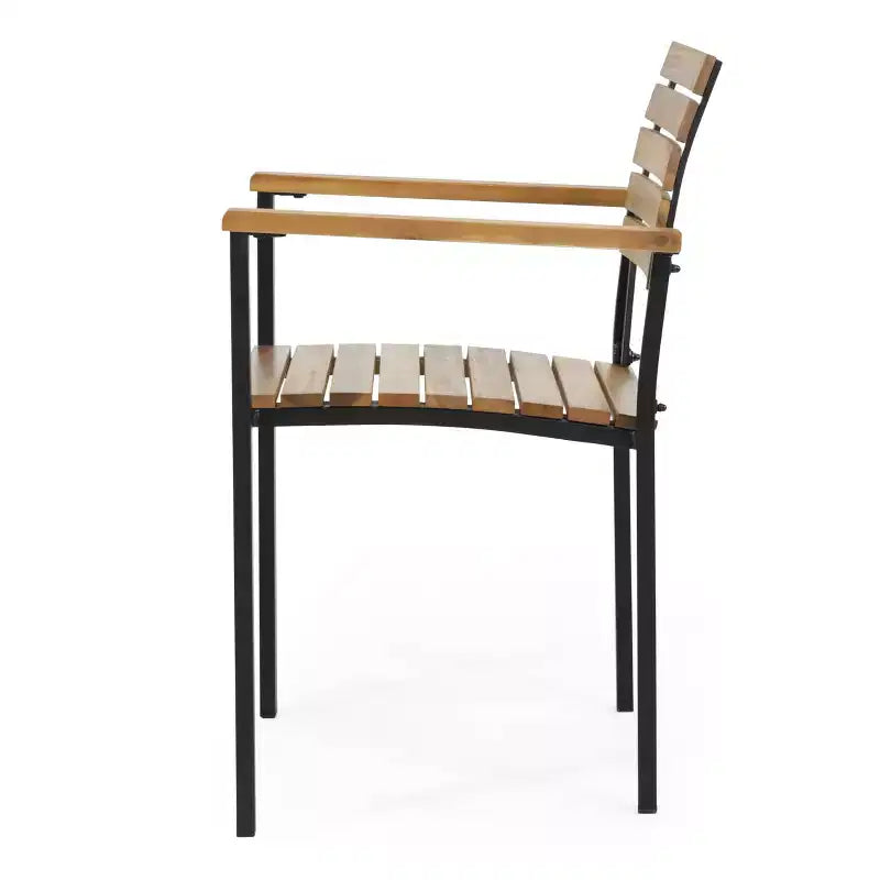 MAYEERTY Ensemble de fauteuils de salle à manger d'extérieur en bois d'acacia, chaises à lattes stables de style industriel moderne pour patio ou jardin