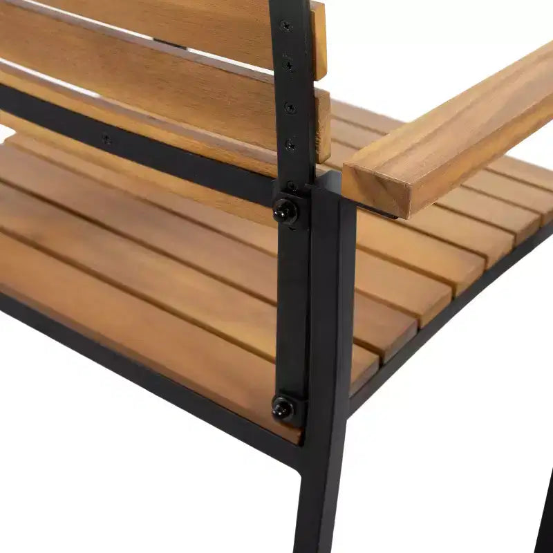 MAYEERTY Ensemble de fauteuils de salle à manger d'extérieur en bois d'acacia, chaises à lattes stables de style industriel moderne pour patio ou jardin
