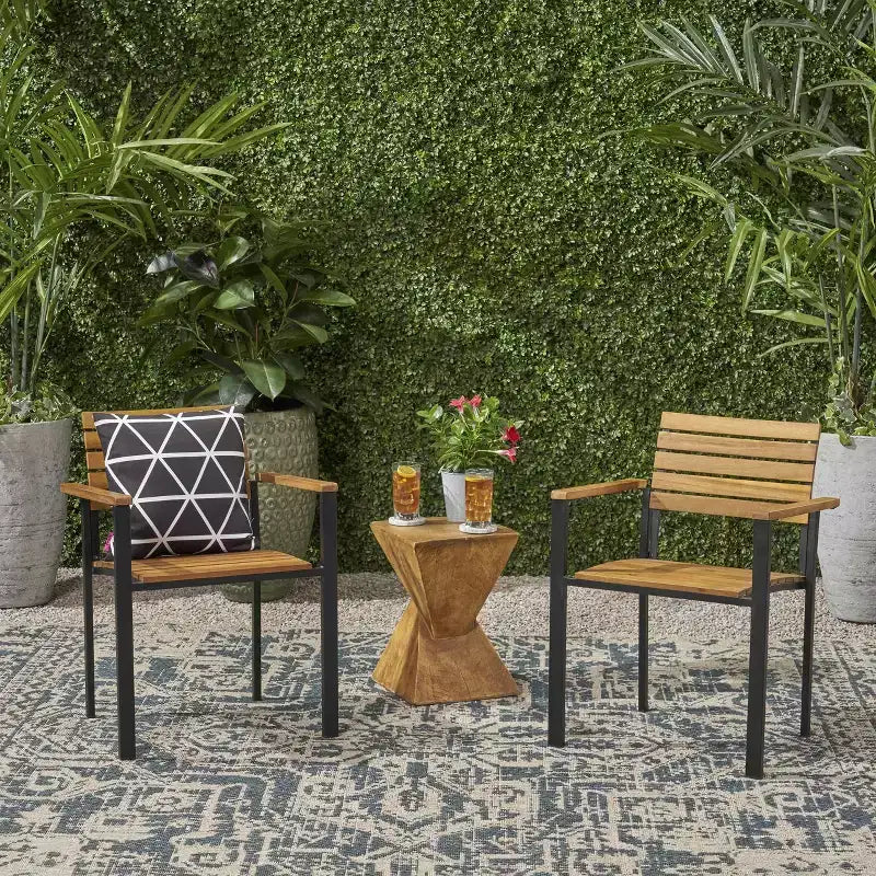 MAYEERTY Ensemble de fauteuils de salle à manger d'extérieur en bois d'acacia, chaises à lattes stables de style industriel moderne pour patio ou jardin
