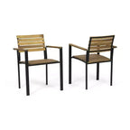 MAYEERTY Ensemble de fauteuils de salle à manger d'extérieur en bois d'acacia, chaises à lattes stables de style industriel moderne pour patio ou jardin