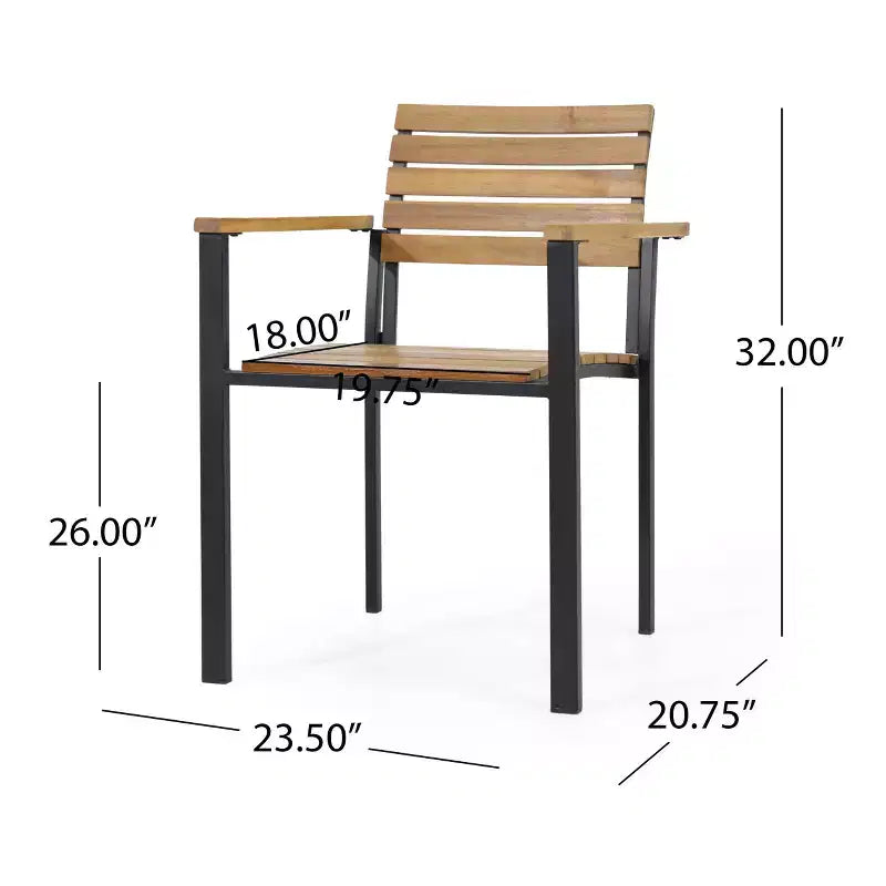 MAYEERTY Ensemble de fauteuils de salle à manger d'extérieur en bois d'acacia, chaises à lattes stables de style industriel moderne pour patio ou jardin