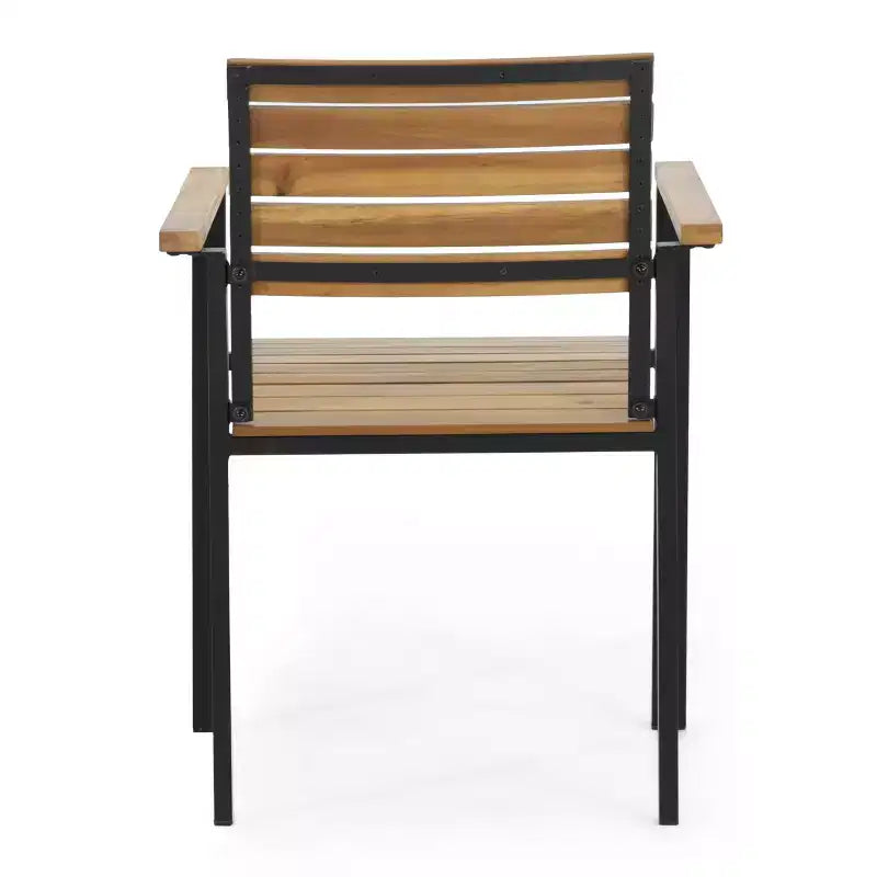 MAYEERTY Ensemble de fauteuils de salle à manger d'extérieur en bois d'acacia, chaises à lattes stables de style industriel moderne pour patio ou jardin