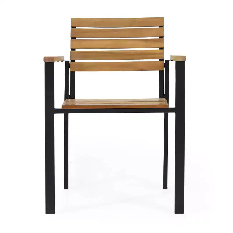MAYEERTY Ensemble de fauteuils de salle à manger d'extérieur en bois d'acacia, chaises à lattes stables de style industriel moderne pour patio ou jardin