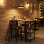 Ensemble de table de cuisine 3 pièces avec étagères de rangement et 2 chaises rembourrées - Table à manger en fer et bois pour petits espaces, appartements, copropriétés