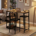 Ensemble de table de cuisine 3 pièces avec étagères de rangement et 2 chaises rembourrées - Table à manger en fer et bois pour petits espaces, appartements, copropriétés