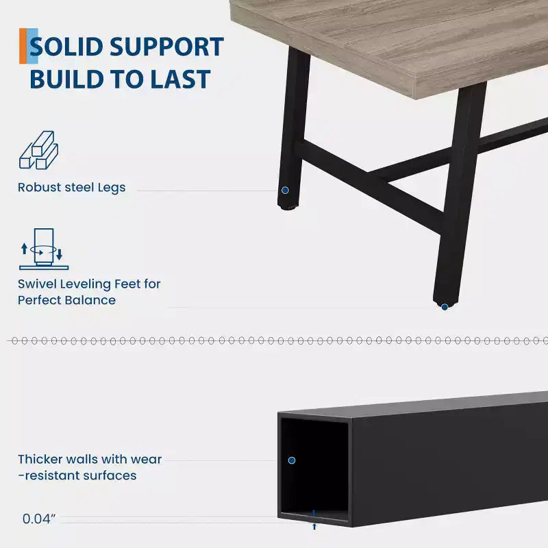 Table à manger industrielle de 70,87 po pour 6 à 8 personnes, longue table de cuisine en bois avec cadre métallique robuste et finition noire, peut accueillir 6 personnes (comptoir rectangulaire)