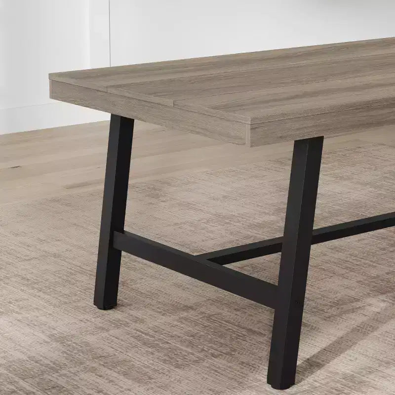 Table à manger industrielle de 70,87 po pour 6 à 8 personnes, longue table de cuisine en bois avec cadre métallique robuste et finition noire, peut accueillir 6 personnes (comptoir rectangulaire)