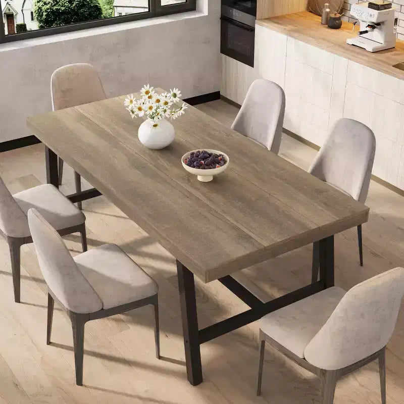 Table à manger industrielle de 70,87 po pour 6 à 8 personnes, longue table de cuisine en bois avec cadre métallique robuste et finition noire, peut accueillir 6 personnes (comptoir rectangulaire)