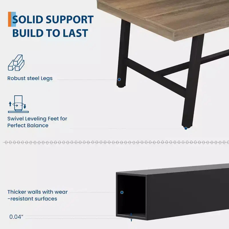 Table à manger industrielle de 70,87 po pour 6 à 8 personnes, longue table de cuisine en bois avec cadre métallique robuste et finition noire, peut accueillir 6 personnes (comptoir rectangulaire)