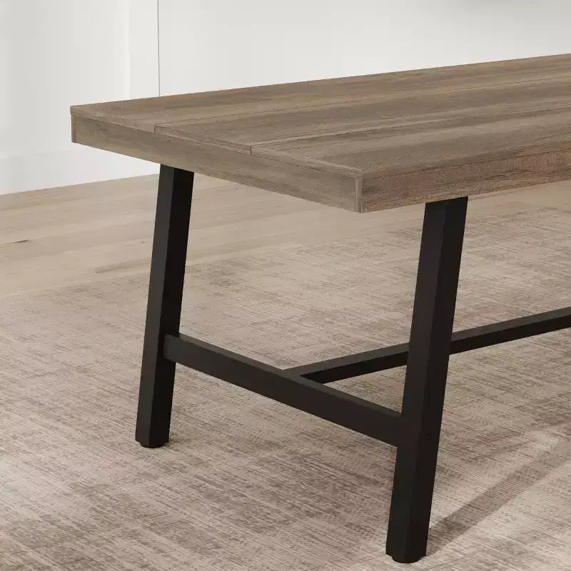 Table à manger industrielle de 70,87 po pour 6 à 8 personnes, longue table de cuisine en bois avec cadre métallique robuste et finition noire, peut accueillir 6 personnes (comptoir rectangulaire)