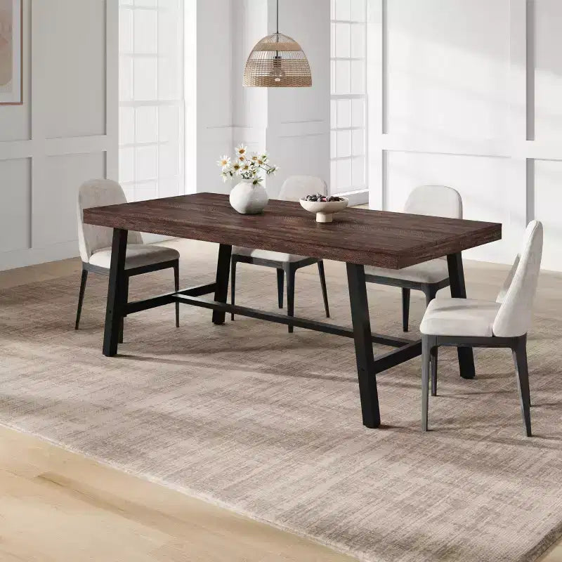 Table à manger industrielle de 70,87 po pour 6 à 8 personnes, longue table de cuisine en bois avec cadre métallique robuste et finition noire, peut accueillir 6 personnes (comptoir rectangulaire)