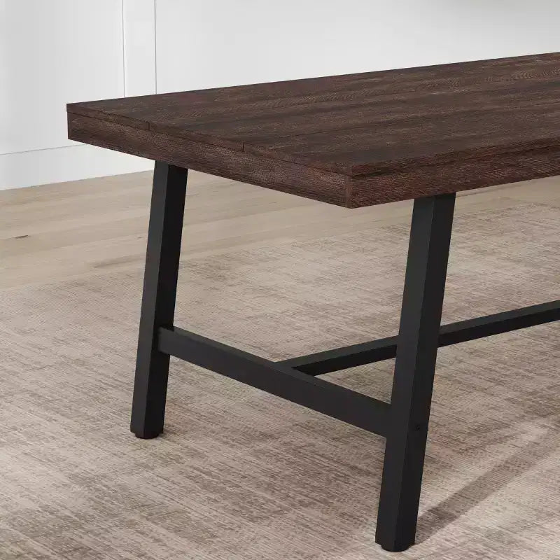 Table à manger industrielle de 70,87 po pour 6 à 8 personnes, longue table de cuisine en bois avec cadre métallique robuste et finition noire, peut accueillir 6 personnes (comptoir rectangulaire)