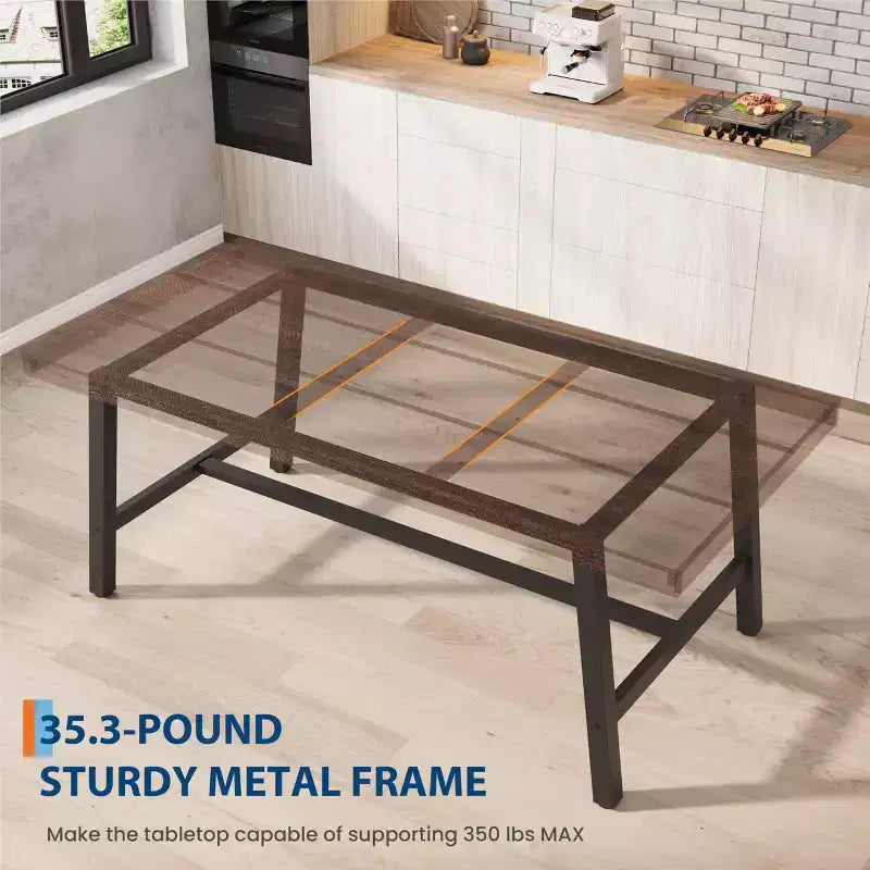 Table à manger industrielle de 70,87 po pour 6 à 8 personnes, longue table de cuisine en bois avec cadre métallique robuste et finition noire, peut accueillir 6 personnes (comptoir rectangulaire)