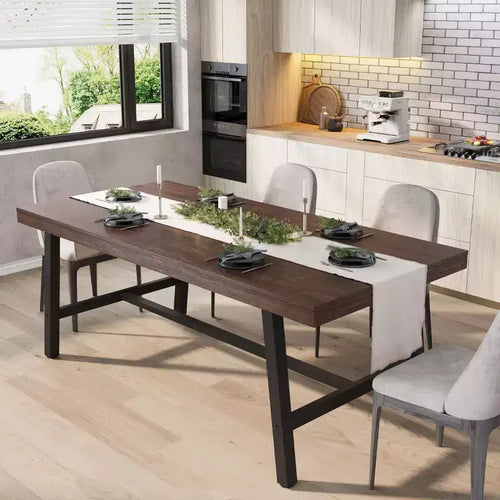 70.87 Industrial Dining Table for 6-8 People, Long Wooden Kitchen Table with Sturdy Metal Frame & Black Finish, Seats 6 Rectangular Counter
