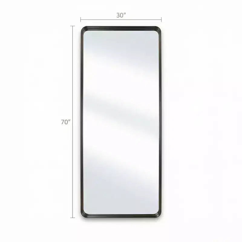 Miroir sur pied Likepay pleine longueur avec coins arrondis, en métal noir, design minimaliste et moderne