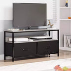 Meuble TV, Centre de divertissement avec rangement, Meuble TV 50 pouces pour chambre, Petite commode TV avec tiroirs et étagères