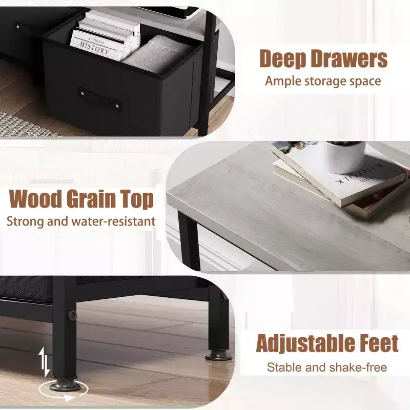 Meuble TV, Centre de divertissement avec rangement, Meuble TV 50 pouces pour chambre, Petite commode TV avec tiroirs et étagères