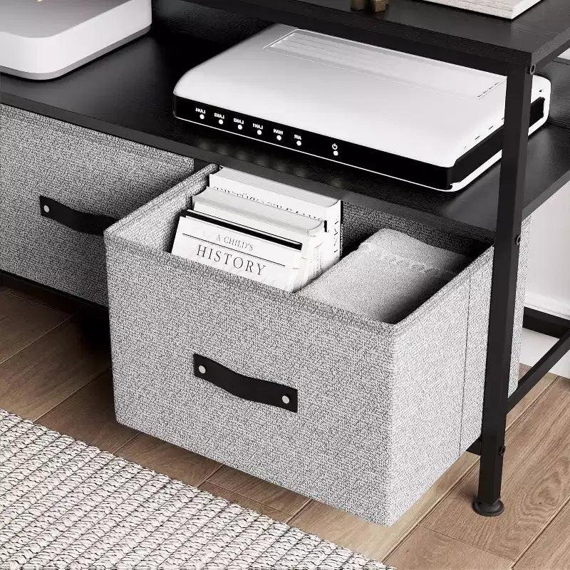 Meuble TV, Centre de divertissement avec rangement, Meuble TV 50 pouces pour chambre, Petite commode TV avec tiroirs et étagères
