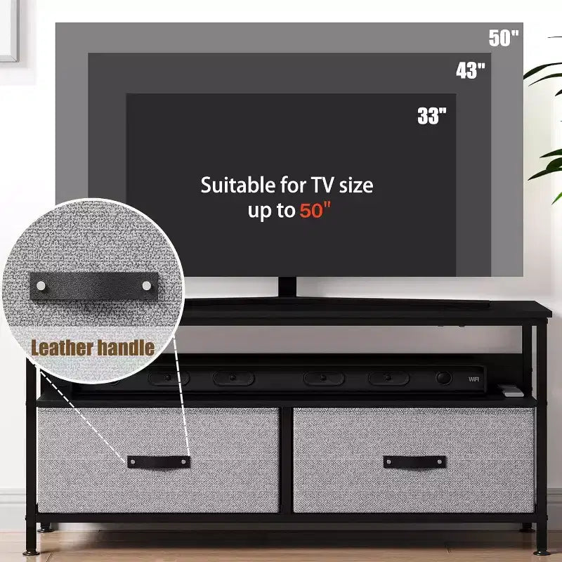 Meuble TV, Centre de divertissement avec rangement, Meuble TV 50 pouces pour chambre, Petite commode TV avec tiroirs et étagères