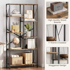 COZONY Industrial Split-Level Tall Bookcase, Vintage Metal Frame Open Display Racks for Living Room Bedroom Home Office