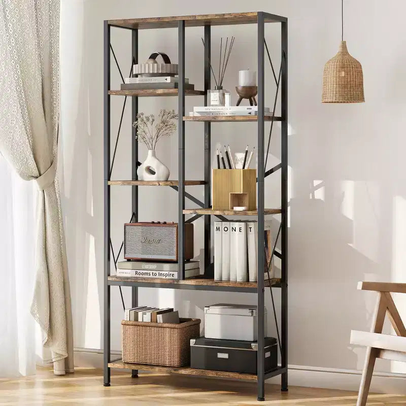 COZONY Bibliothèque haute à niveaux industriels, étagères ouvertes à cadre métallique vintage pour salon, chambre à coucher, bureau à domicile