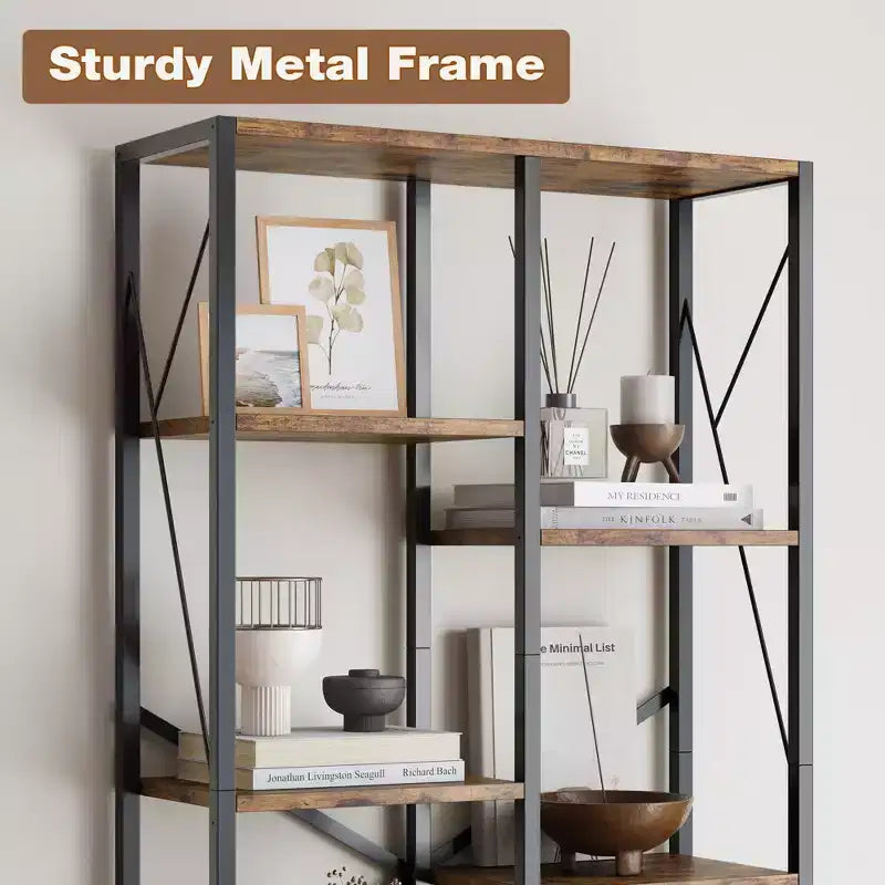 COZONY Bibliothèque haute à niveaux industriels, étagères ouvertes à cadre métallique vintage pour salon, chambre à coucher, bureau à domicile