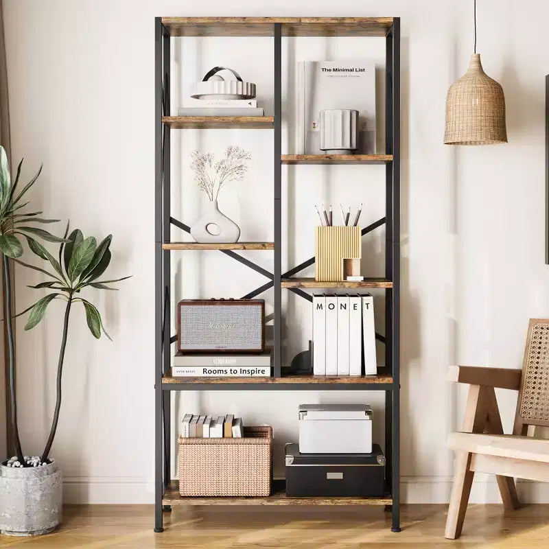 COZONY Bibliothèque haute à niveaux industriels, étagères ouvertes à cadre métallique vintage pour salon, chambre à coucher, bureau à domicile