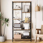 COZONY Bibliothèque haute à niveaux industriels, étagères ouvertes à cadre métallique vintage pour salon, chambre à coucher, bureau à domicile