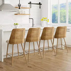 Lot de 4 tabourets de comptoir en bouclette et rotin, chaises de bar de 68,5 cm rembourrées avec dossier en rotin pour îlot de cuisine ou bar à petit-déjeuner - Panipeachy
