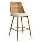 Lot de 4 tabourets de comptoir en bouclette et rotin, chaises de bar de 68,5 cm rembourrées avec dossier en rotin pour îlot de cuisine ou bar à petit-déjeuner - Panipeachy