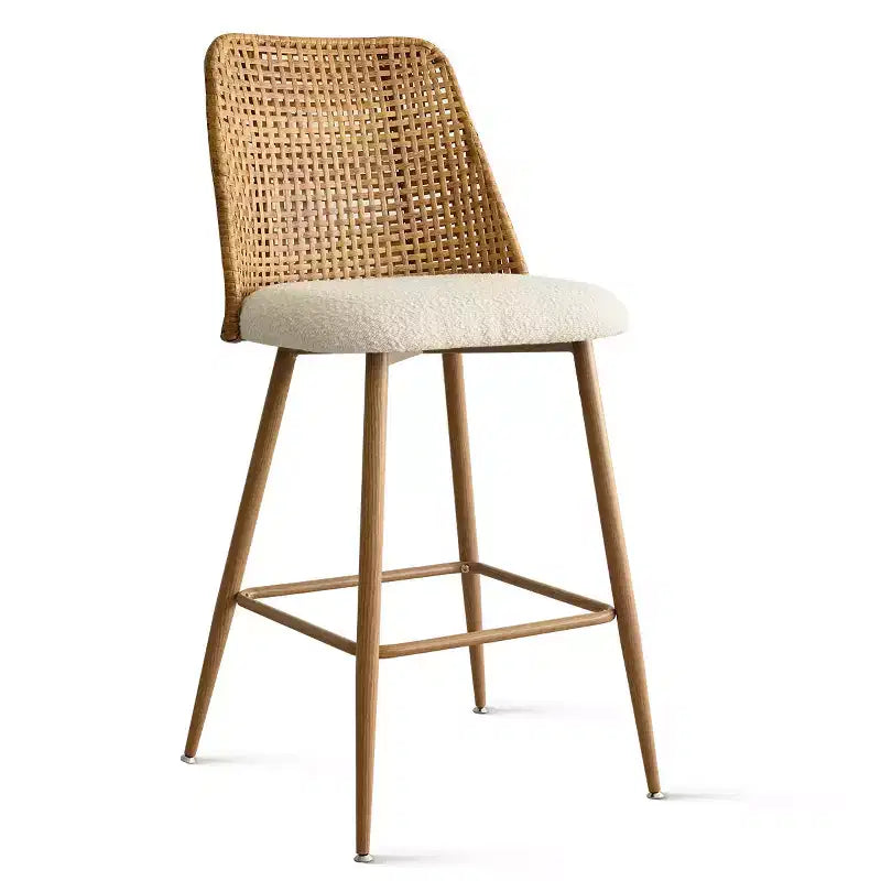 Lot de 4 tabourets de comptoir en bouclette et rotin, chaises de bar de 68,5 cm rembourrées avec dossier en rotin pour îlot de cuisine ou bar à petit-déjeuner - Panipeachy