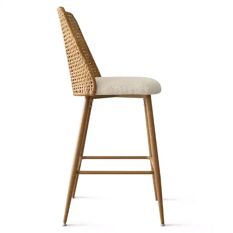 Lot de 4 tabourets de comptoir en bouclette et rotin, chaises de bar de 68,5 cm rembourrées avec dossier en rotin pour îlot de cuisine ou bar à petit-déjeuner - Panipeachy