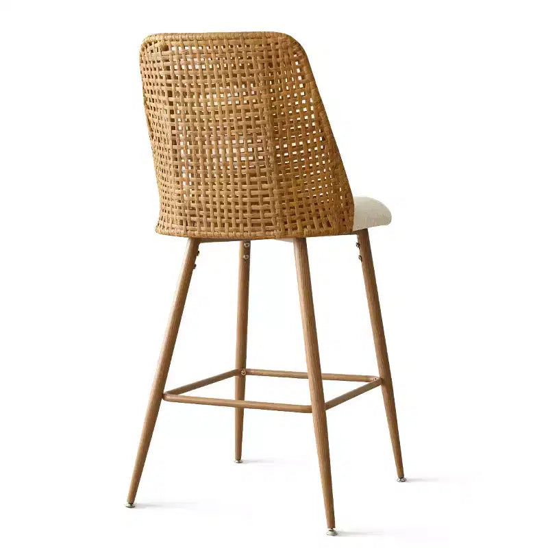 Lot de 4 tabourets de comptoir en bouclette et rotin, chaises de bar de 68,5 cm rembourrées avec dossier en rotin pour îlot de cuisine ou bar à petit-déjeuner - Panipeachy