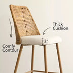 Lot de 4 tabourets de comptoir en bouclette et rotin, chaises de bar de 68,5 cm rembourrées avec dossier en rotin pour îlot de cuisine ou bar à petit-déjeuner - Panipeachy