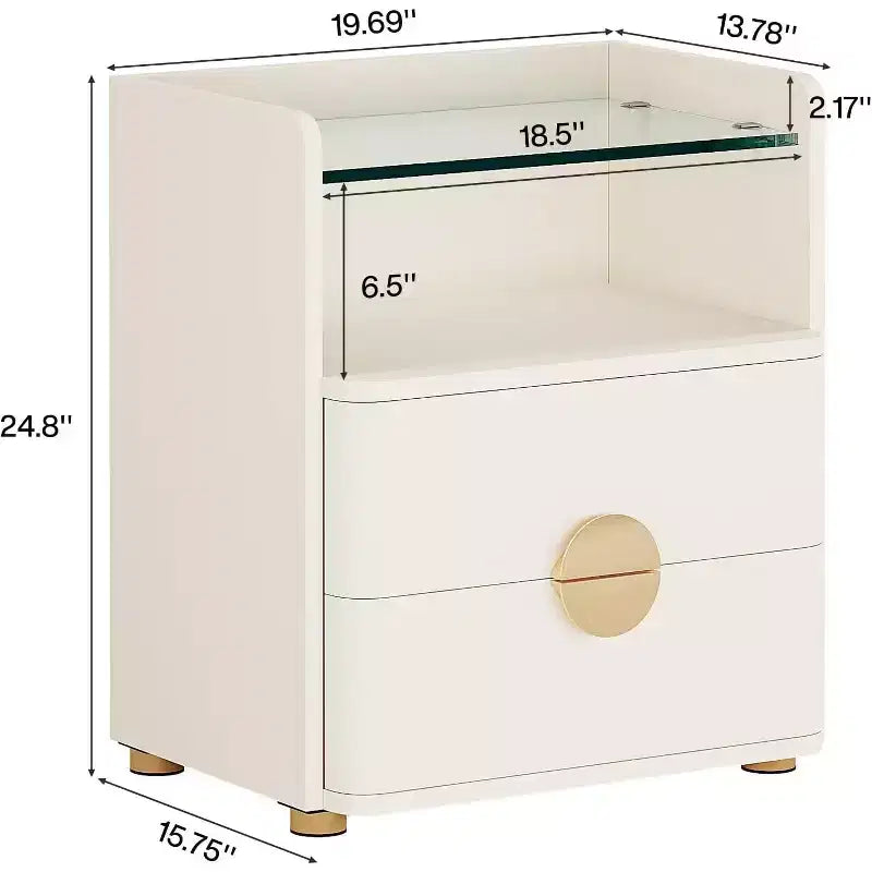 Table de chevet à 2 tiroirs, Table de nuit moderne avec rangement ouvert