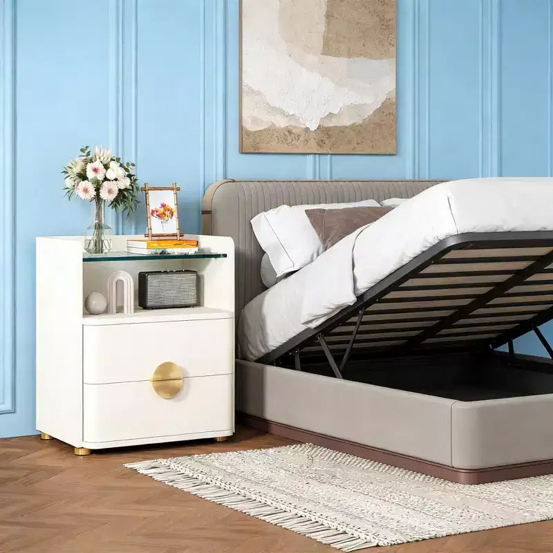 Table de chevet à 2 tiroirs, Table de nuit moderne avec rangement ouvert